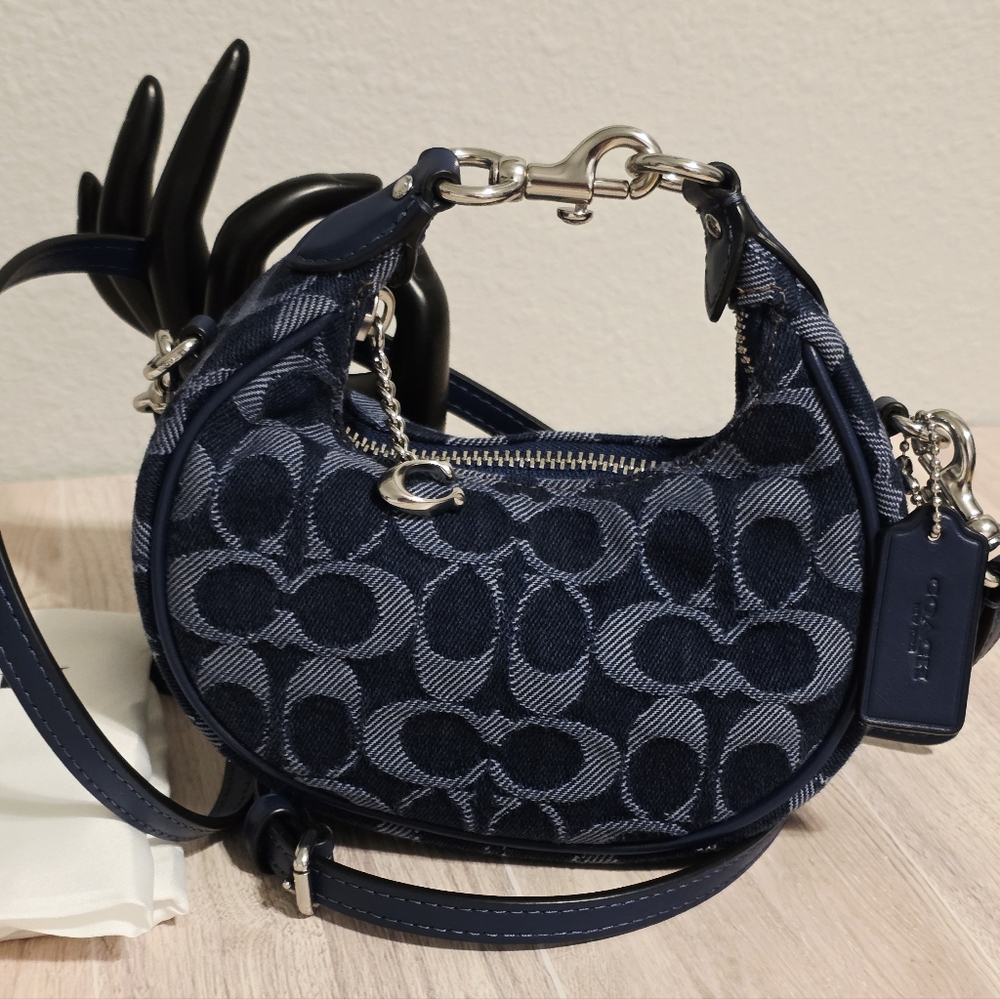 Coach Jonie Denim MINI Bag CAO04 Crossbody Denim Purse Silver Very Rare LIKE-NEW
